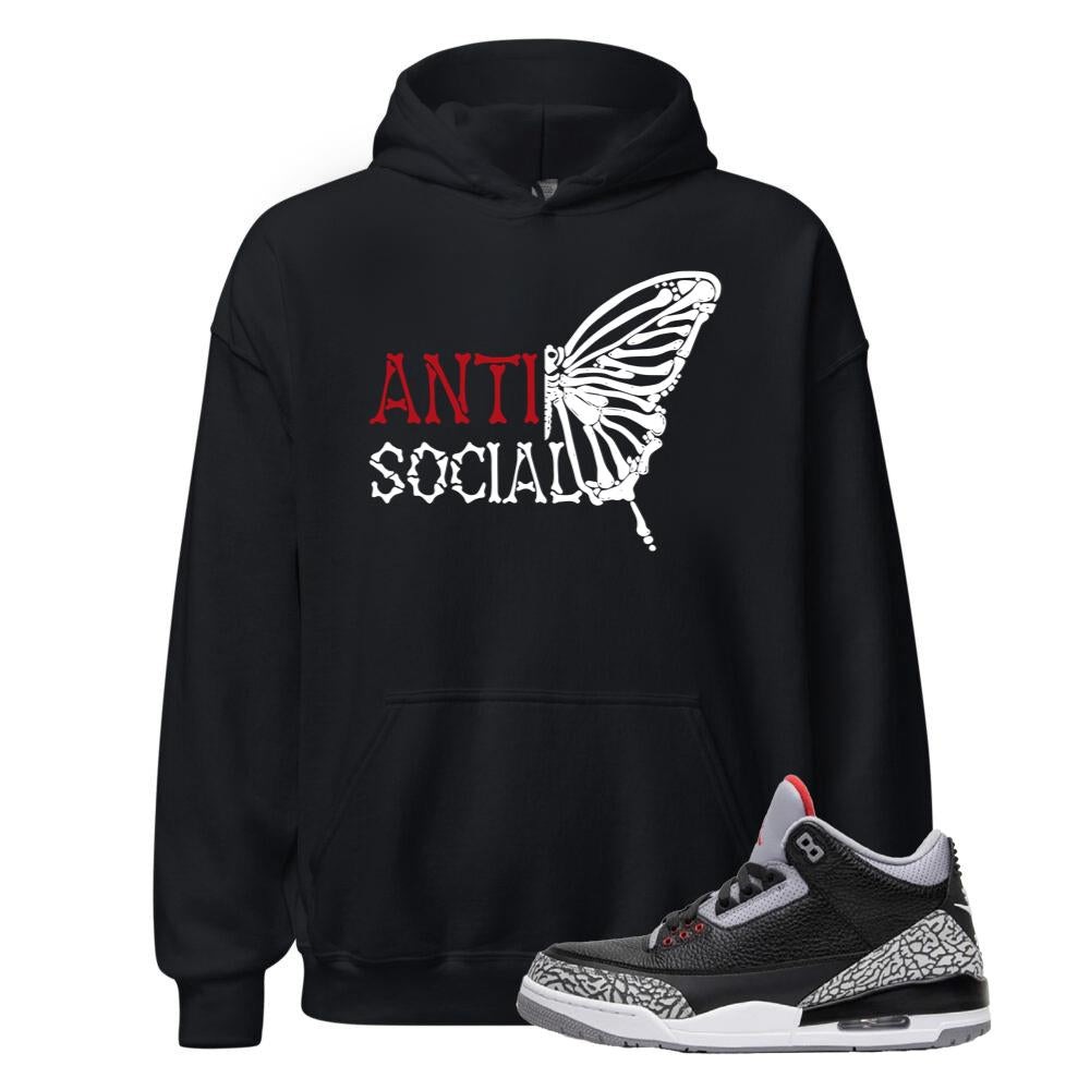 Air Jordan 3 Retro OG Black Cement Shirt to Match Anti Social Butterfly Hoodie DN3707-010 Match Sneaker Tee