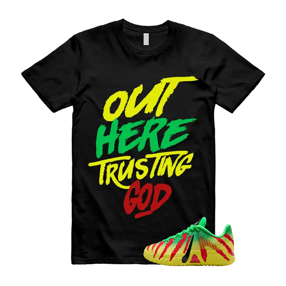 Ja 3 Explorer Green Spark Black University Red Dynamic Yellow 2026 Shirt To Match Out Here Trusting God T-Shirt, Match Sneaker Tee