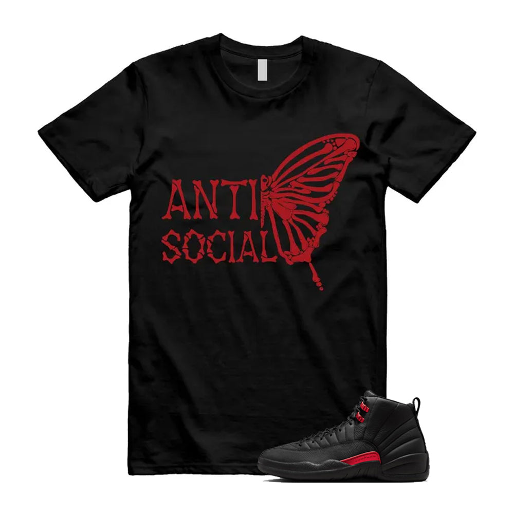 12 Bloodline in Black Varsity Red Shirt To Match Anti Social Butterfly T-Shirt, Match Sneaker Tee 2026