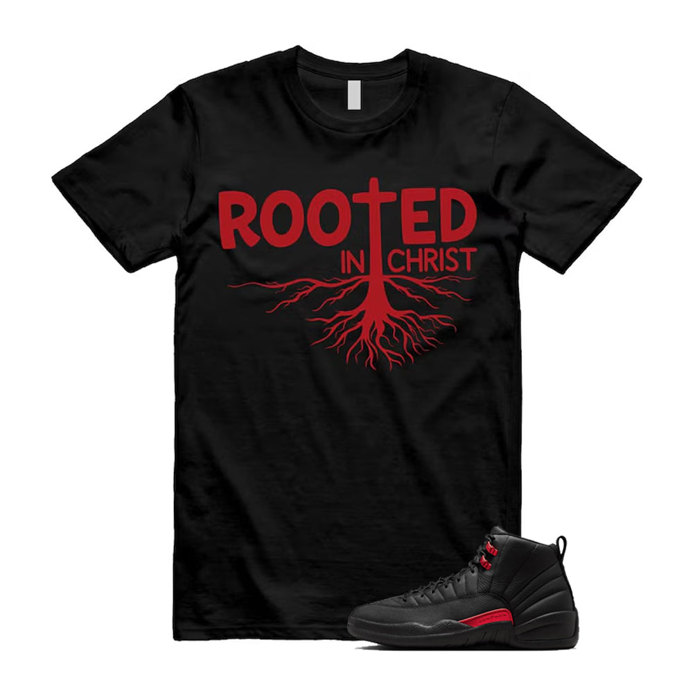 12 Bloodline in Black Varsity Red Shirt To Match Rooted In Christ T-Shirt, Match Sneaker Tee 2026