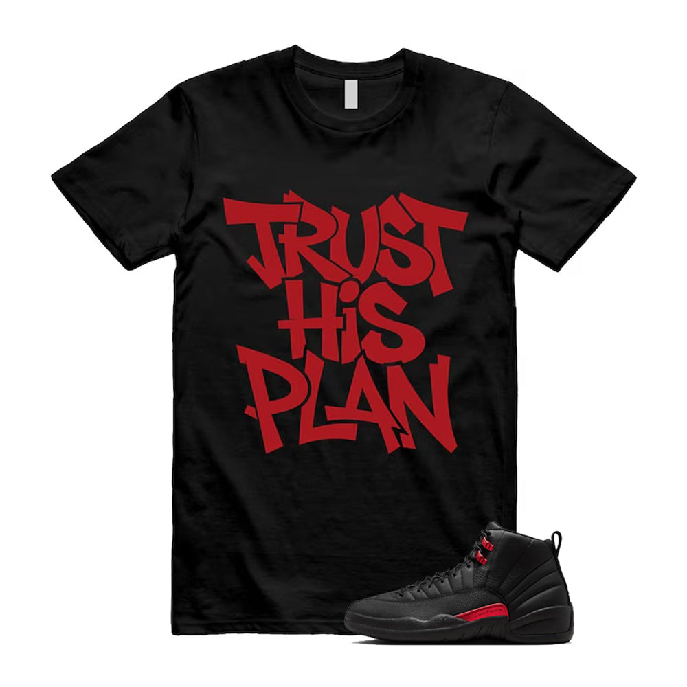 12 Bloodline in Black Varsity Red Shirt To Match Trust His Plan T-Shirt, Match Sneaker Tee 2026