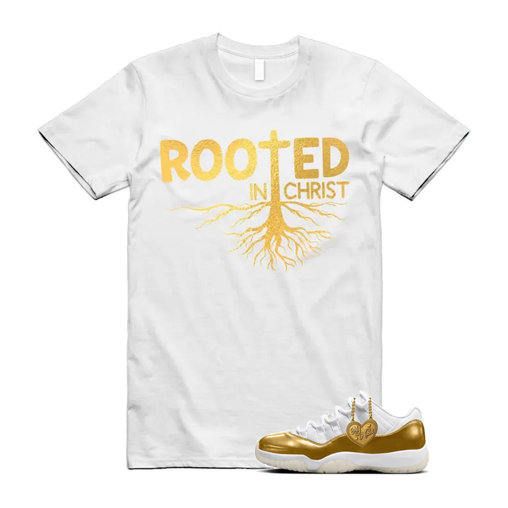 11 Low Mother's Day Gold White 2026 Shirt To Match Rooted In Christ T-Shirt, Match Sneaker Tee