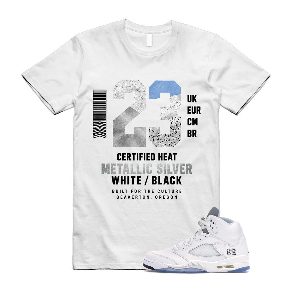 Jordan 5 Retro White Metallic Silver Black 2026 Shirt To Match 23 Label Metallic Silver Sneaker T-Shirt, Match Sneaker Tee