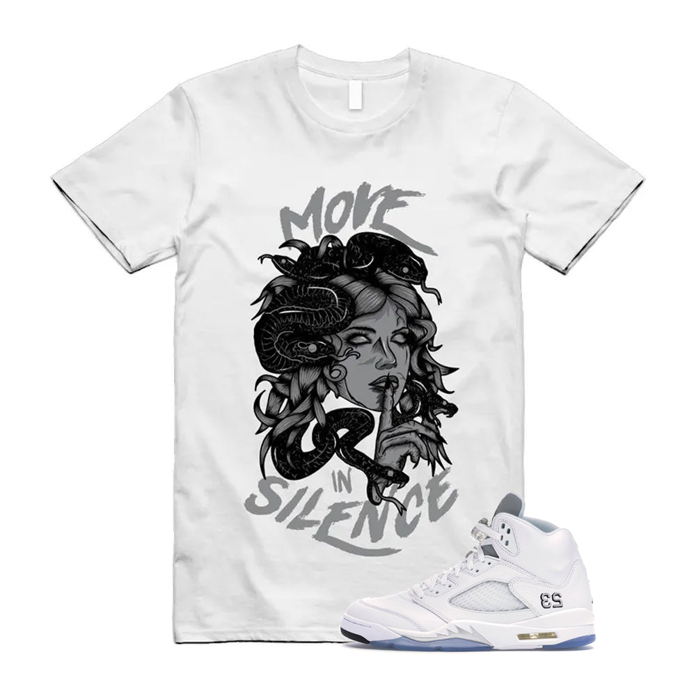 Jordan 5 Retro White Metallic Silver Black 2026 Shirt To Match Move In Silence T-Shirt, Match Sneaker Tee