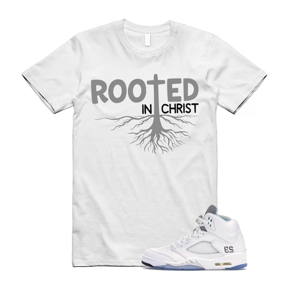 Jordan 5 Retro White Metallic Silver Black 2026 Shirt To Match Rooted In Christ T-Shirt, Match Sneaker Tee