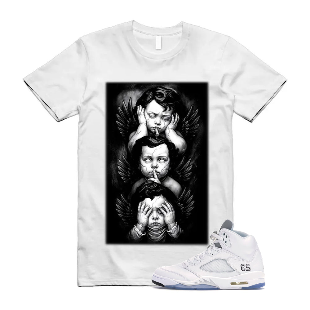 Jordan 5 Retro White Metallic Silver Black 2026 Shirt To Match No Evil T-Shirt, Match Sneaker Tee