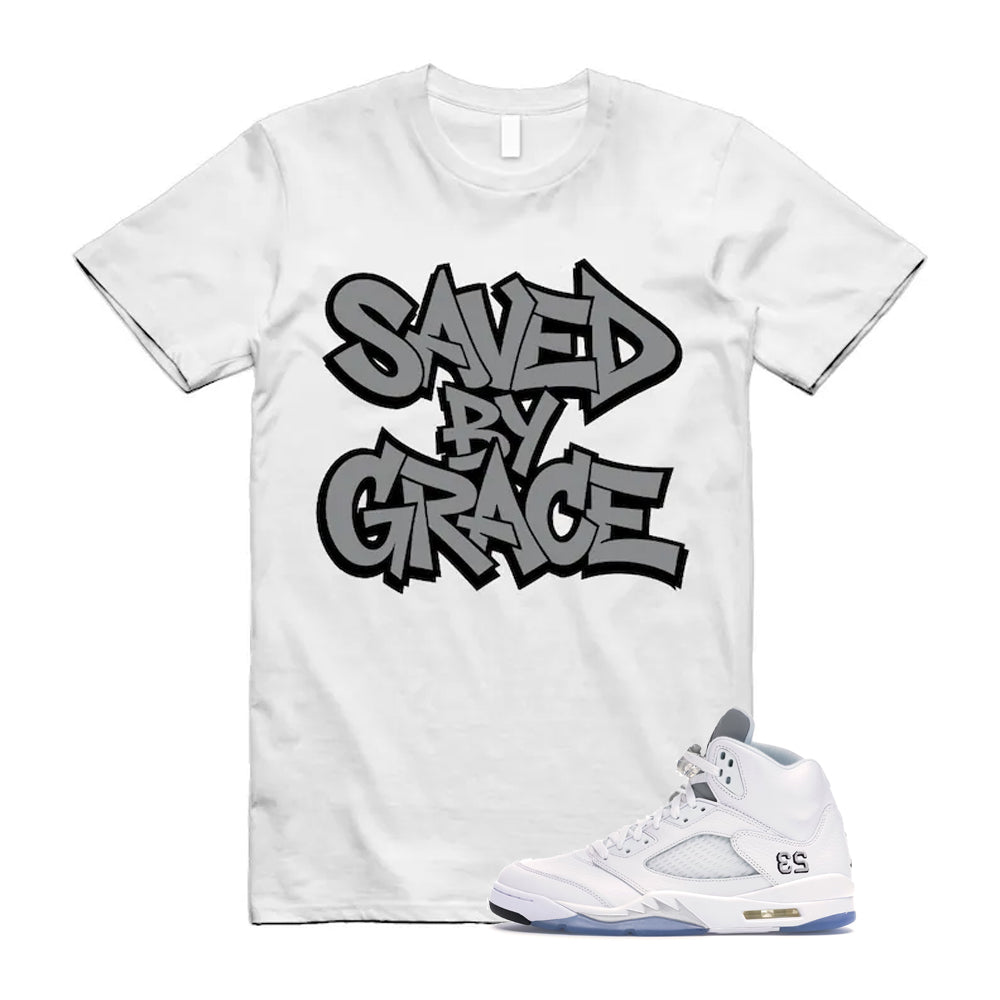 Jordan 5 Retro White Metallic Silver Black 2026 Shirt To Match Saved By Grace T-Shirt, Match Sneaker Tee
