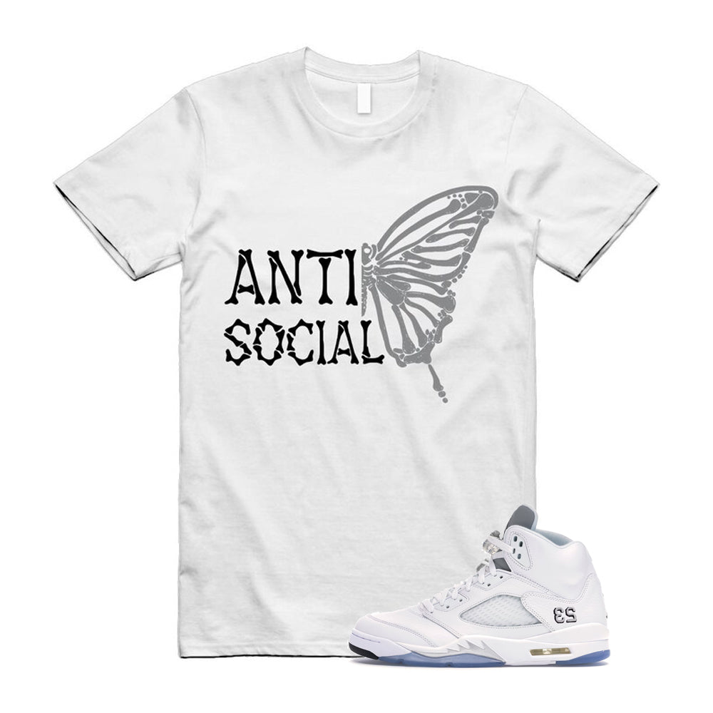 Jordan 5 Retro White Metallic Silver Black 2026 Shirt To Match Anti Social Butterfly T-Shirt, Match Sneaker Tee