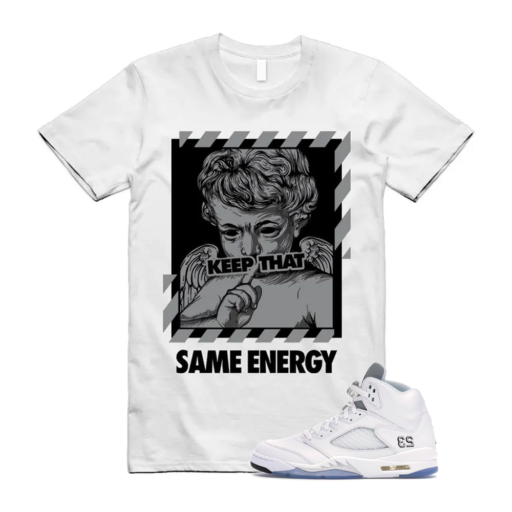 Jordan 5 Retro White Metallic Silver Black 2026 Shirt To Match Energy T-Shirt, Match Sneaker Tee