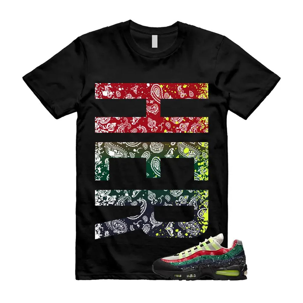 Air Max 95 Paisley Bandana Big Bubble Neon Volt Red Green Black Navy Shirt To Match Her T-Shirt, Match Sneaker Tee