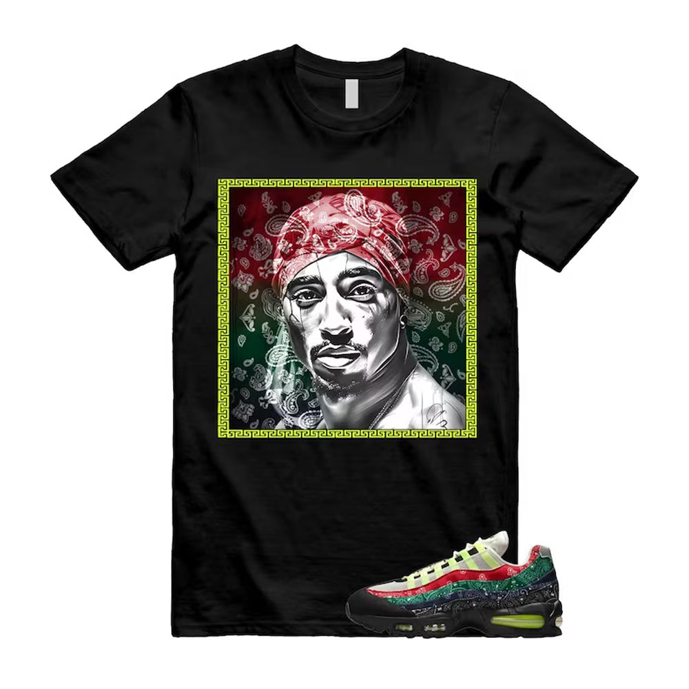 Air Max 95 Paisley Bandana Big Bubble Neon Volt Red Green Black Navy Shirt To Match Pac T-Shirt, Match Sneaker Tee