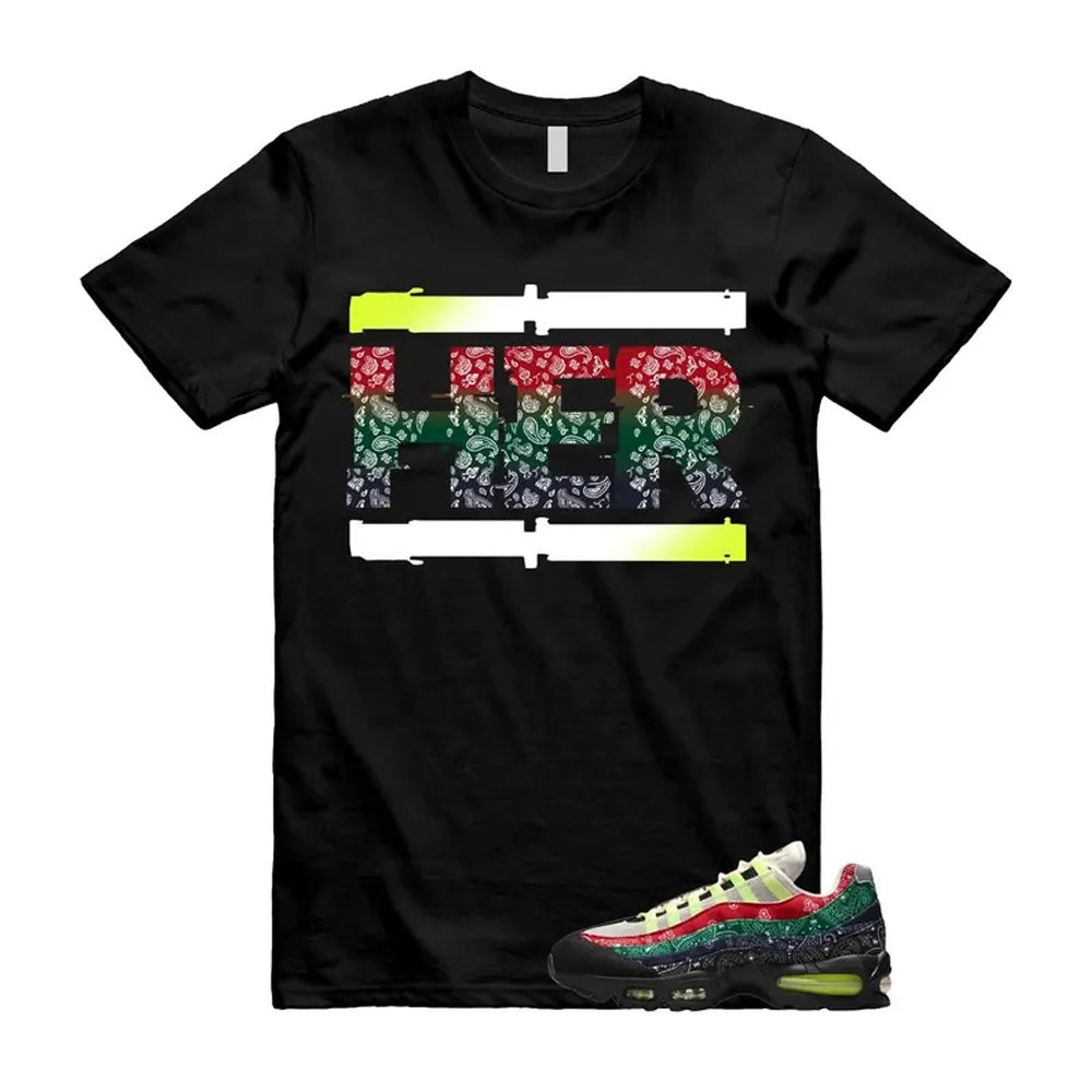 Air Max 95 Paisley Bandana Big Bubble Neon Volt Red Green Black Navy Shirt To Match Her T-Shirt, Match Sneaker Tee