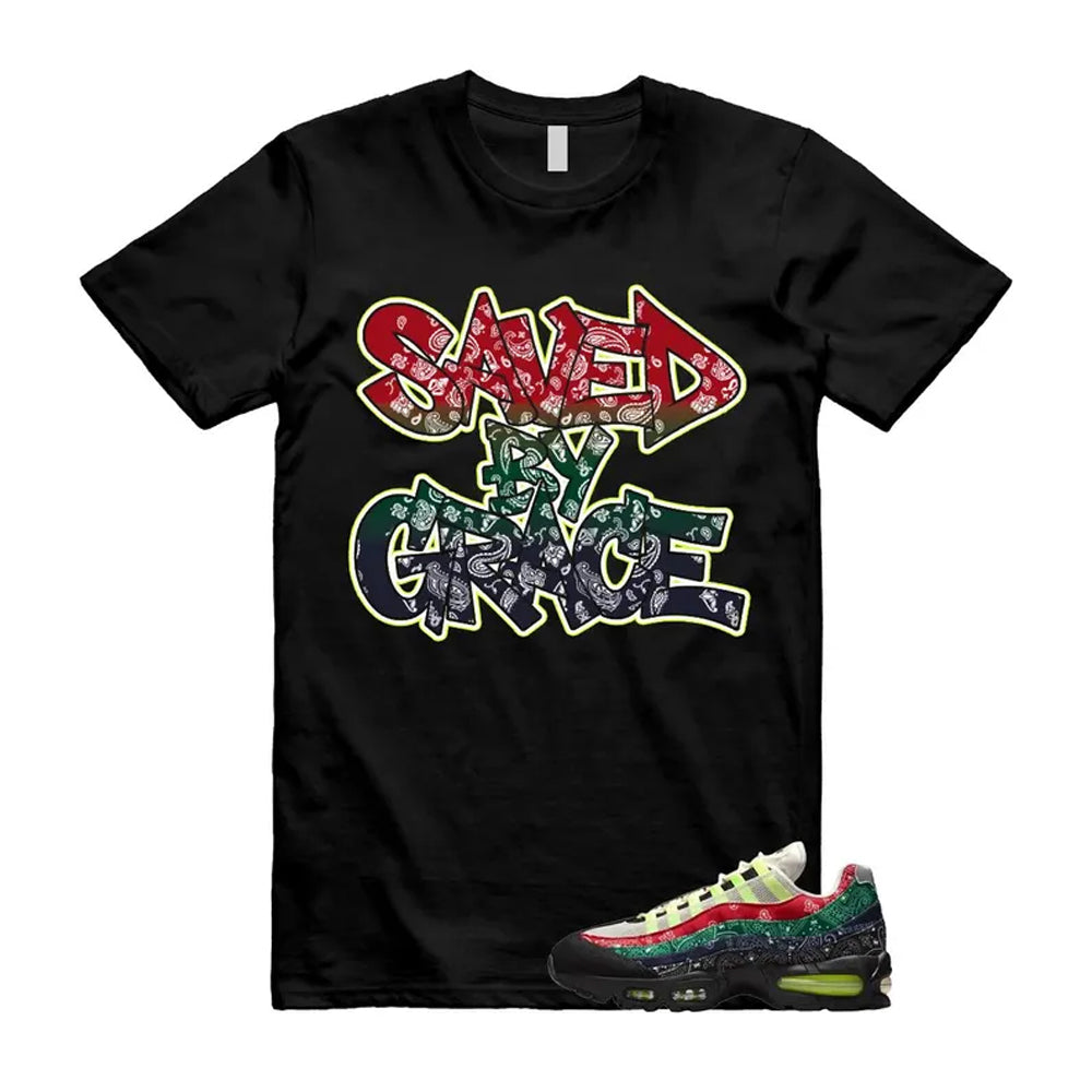 Air Max 95 Paisley Bandana Big Bubble Neon Volt Red Green Black Navy Shirt To Match Saved By Grace T-Shirt, Match Sneaker Tee