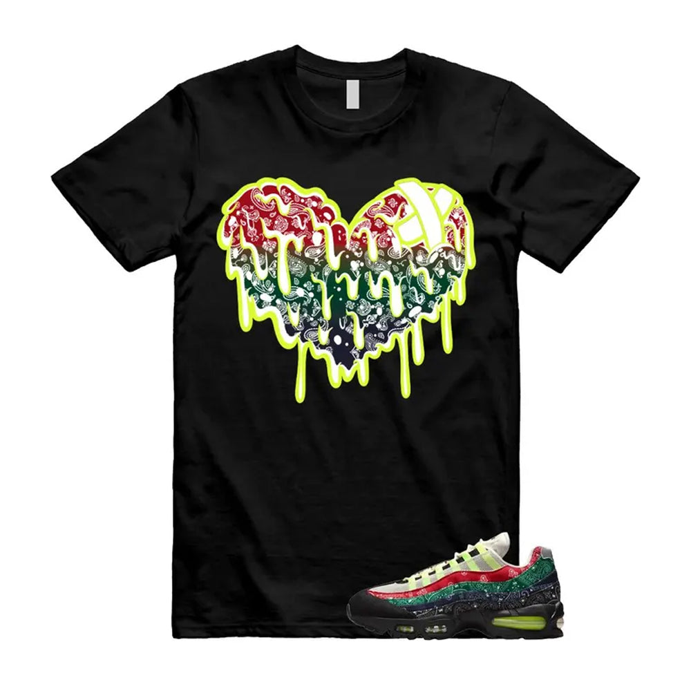 Air Max 95 Paisley Bandana Big Bubble Neon Volt Red Green Black Navy Shirt To Match Drippy Heart T-Shirt, Match Sneaker Tee