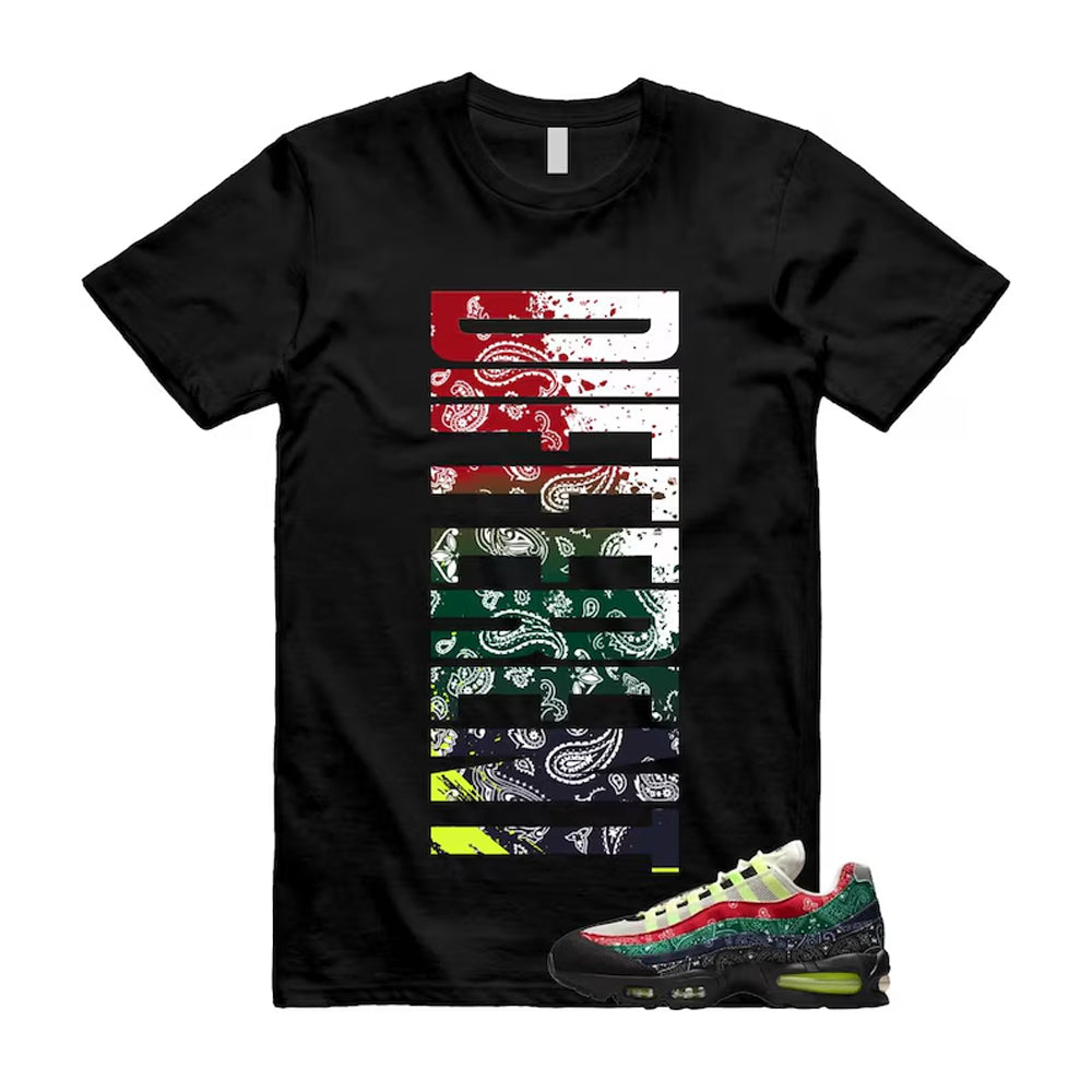 Air Max 95 Paisley Bandana Big Bubble Neon Volt Red Green Black Navy Shirt To Match Different T-Shirt, Match Sneaker Tee