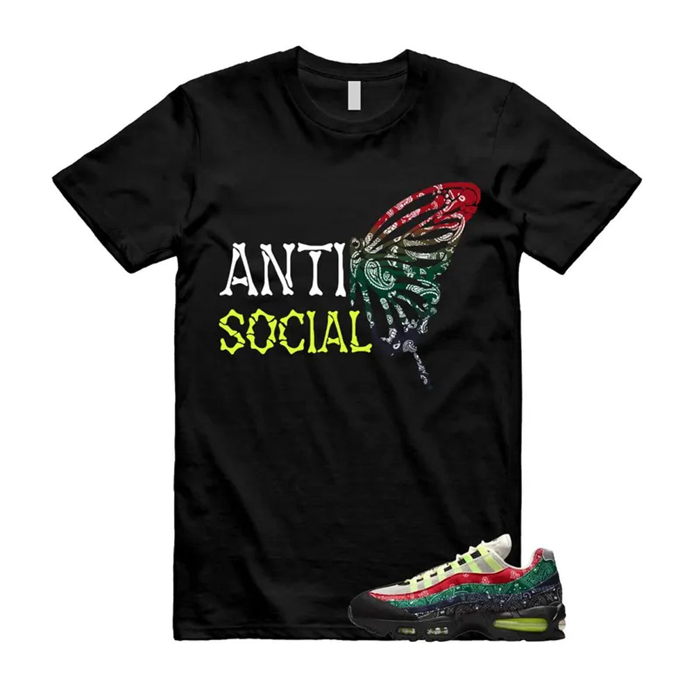 Air Max 95 Paisley Bandana Big Bubble Neon Volt Red Green Black Navy Shirt To Match Anti Social Butterfly T-Shirt, Match Sneaker Tee