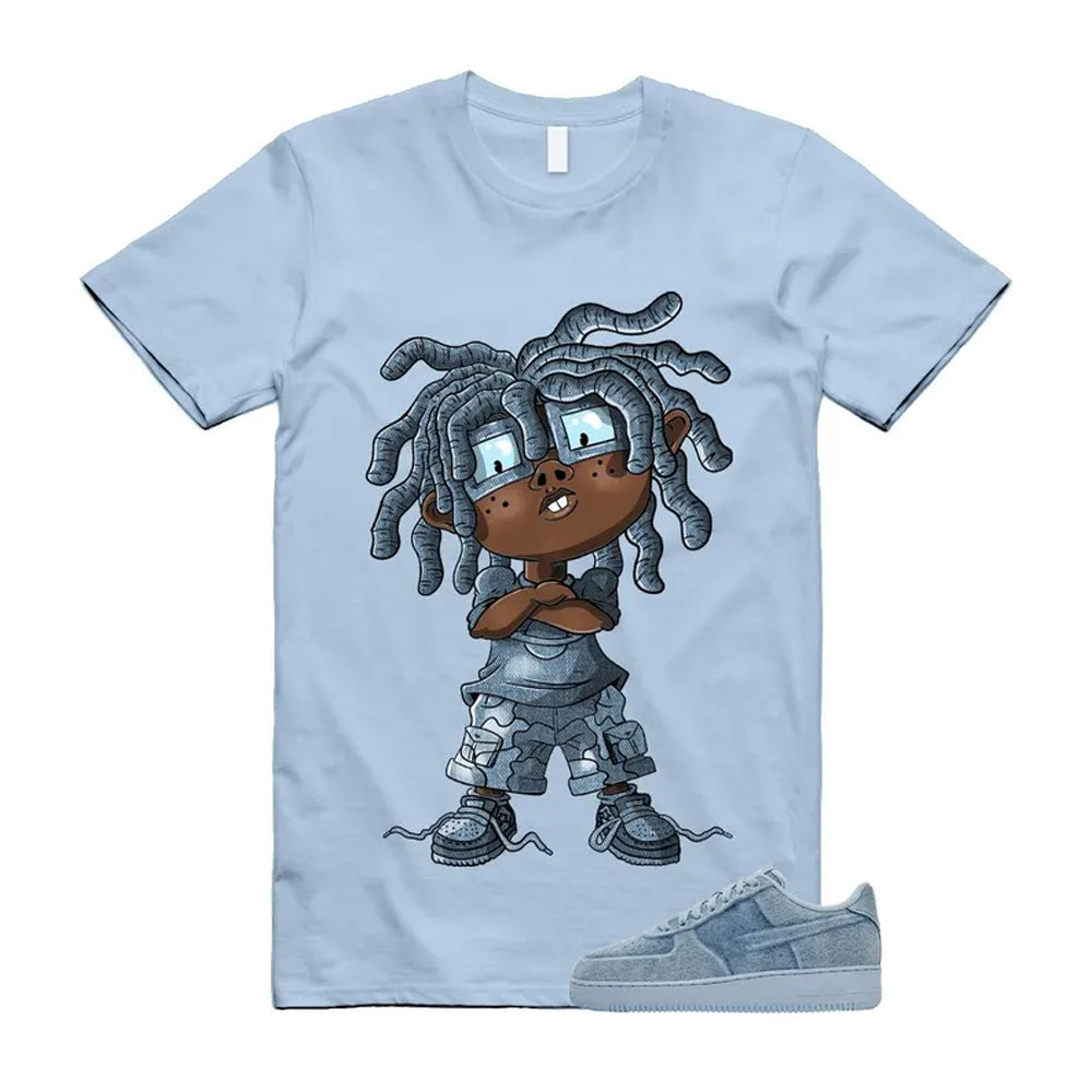 Air Force 1 Denim Light Armory Blue Shirt To Match Chongo T-Shirt, Match Sneaker Tee