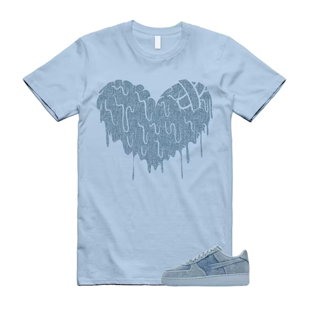 Air Force 1 Denim Light Armory Blue Shirt To Match Drippy Heart T-Shirt, Match Sneaker Tee