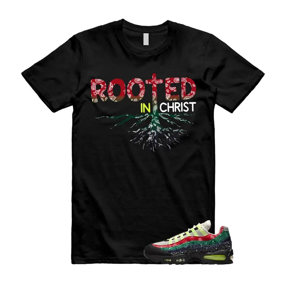 Air Max 95 Paisley Bandana Big Bubble Neon Volt Red Green Black Navy Shirt To Match Rooted T-Shirt, Match Sneaker Tee