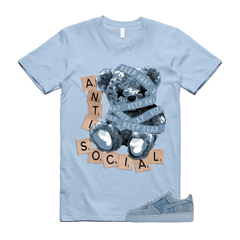 Air Force 1 Denim Light Armory Blue Shirt To Match Anti Social T-Shirt, Match Sneaker Tee