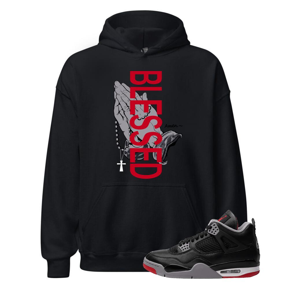 Air Jordan 4 BRED Reimagined Shirt to Match Blessed Prayer Hands Faith Hoodie FV5029-006 Match Sneaker Tee