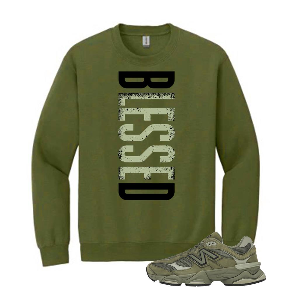 New Balance 9060 Dark Olivine Sweatshirt to Match Blessed U9060ZGD Match Sneaker Tee