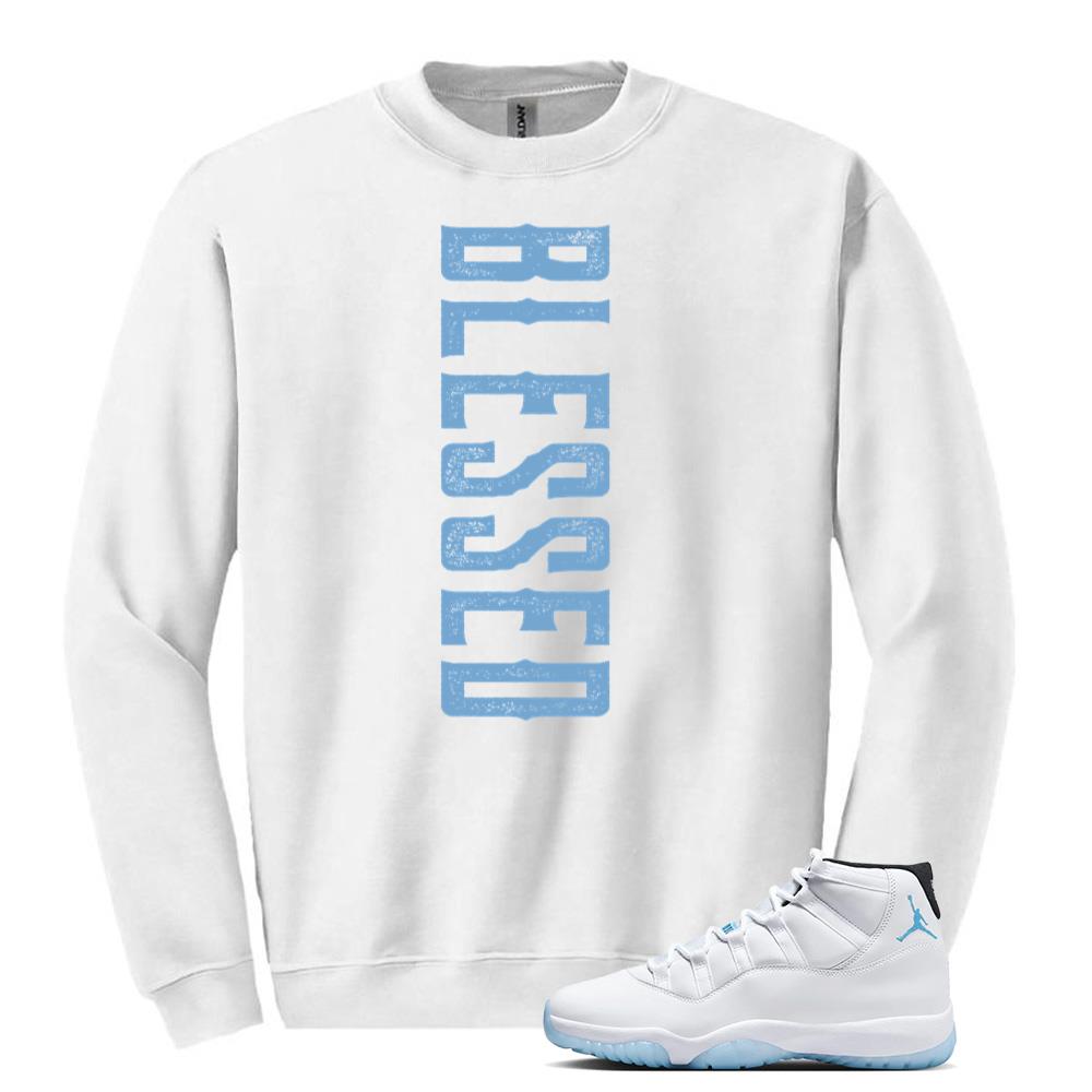 Air Jordan 11 Retro Legend Blue Sweatshirt to Match Blessed CT8012-104 Match Sneaker Tee