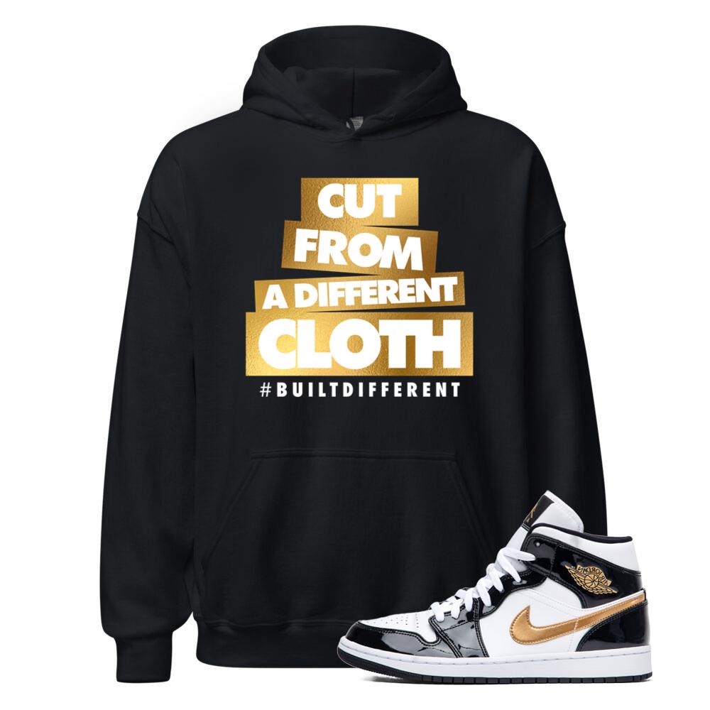 Jordan 1 Metallic Gold Patent Black White Sneaker Cut From A Different Cloth Hoodie Match 852542-007 Match Sneaker Tee