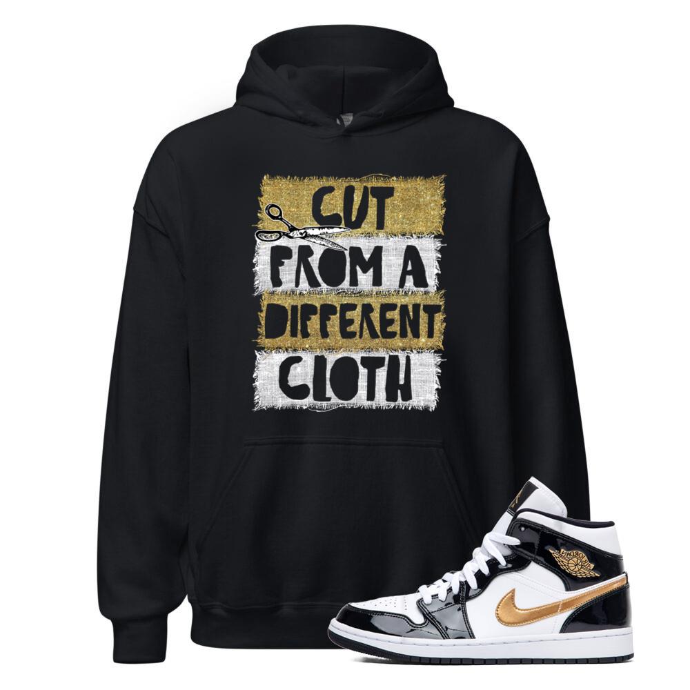 Jordan 1 Metallic Gold Patent Black White Sneaker Cut From A Different Cloth Retro Hoodie Match 852542-007 Match Sneaker Tee