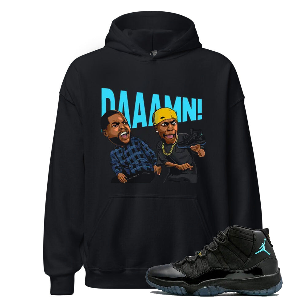 Jordan 11 Gamma Blue DAAAMN Hoodie to Match 378037-006 Match Sneaker Tee