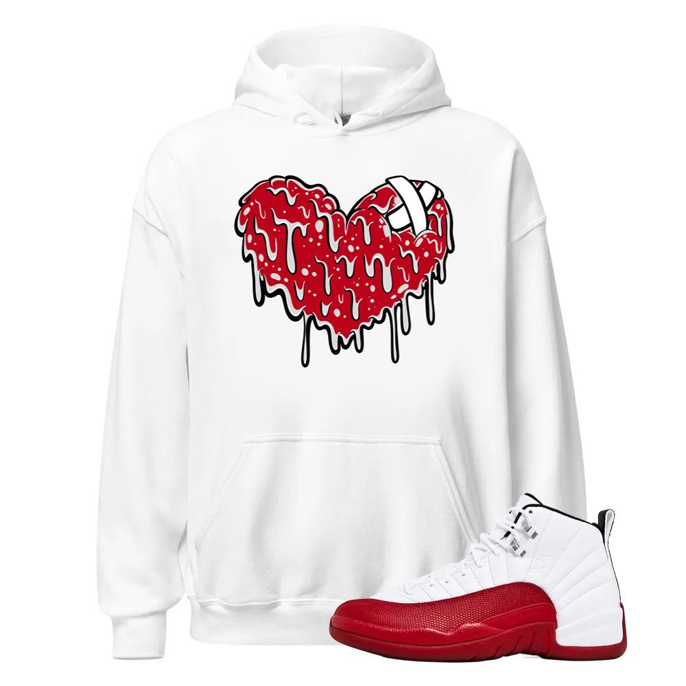 Air Jordan 12 Cherry Red Shirt to Match Dripping Heart Hoodie Match Sneaker Tee
