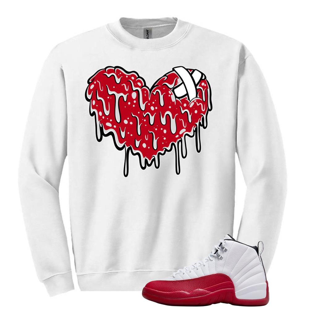 Air Jordan 12 Cherry Red Sweatshirt to Match Dripping Heart CT8013-116 Match Sneaker Tee