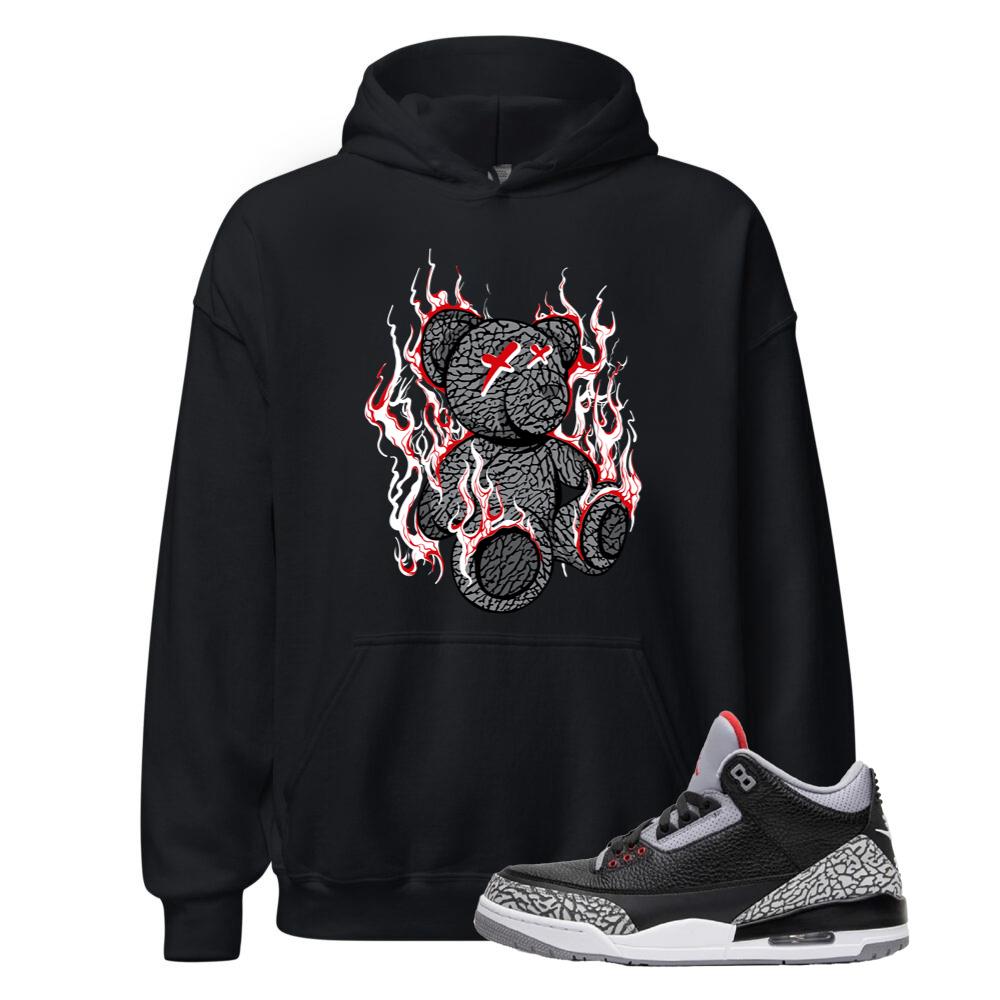 Air Jordan 3 Retro OG Black Cement Shirt to Match Fire Bear Hoodie DN3707-010 Match Sneaker Tee