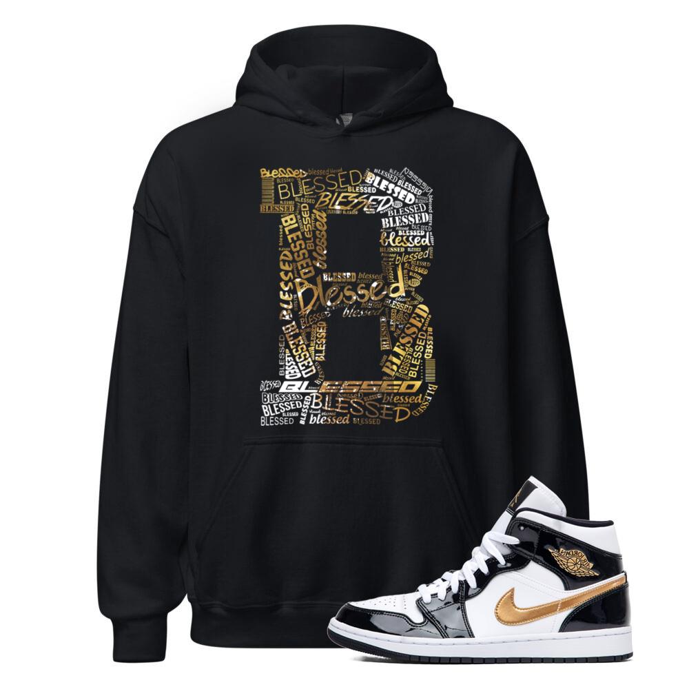 Jordan 1 Metallic Gold Patent Black White Sneaker Forever Blessed Hoodie Match 852542-007 Match Sneaker Tee