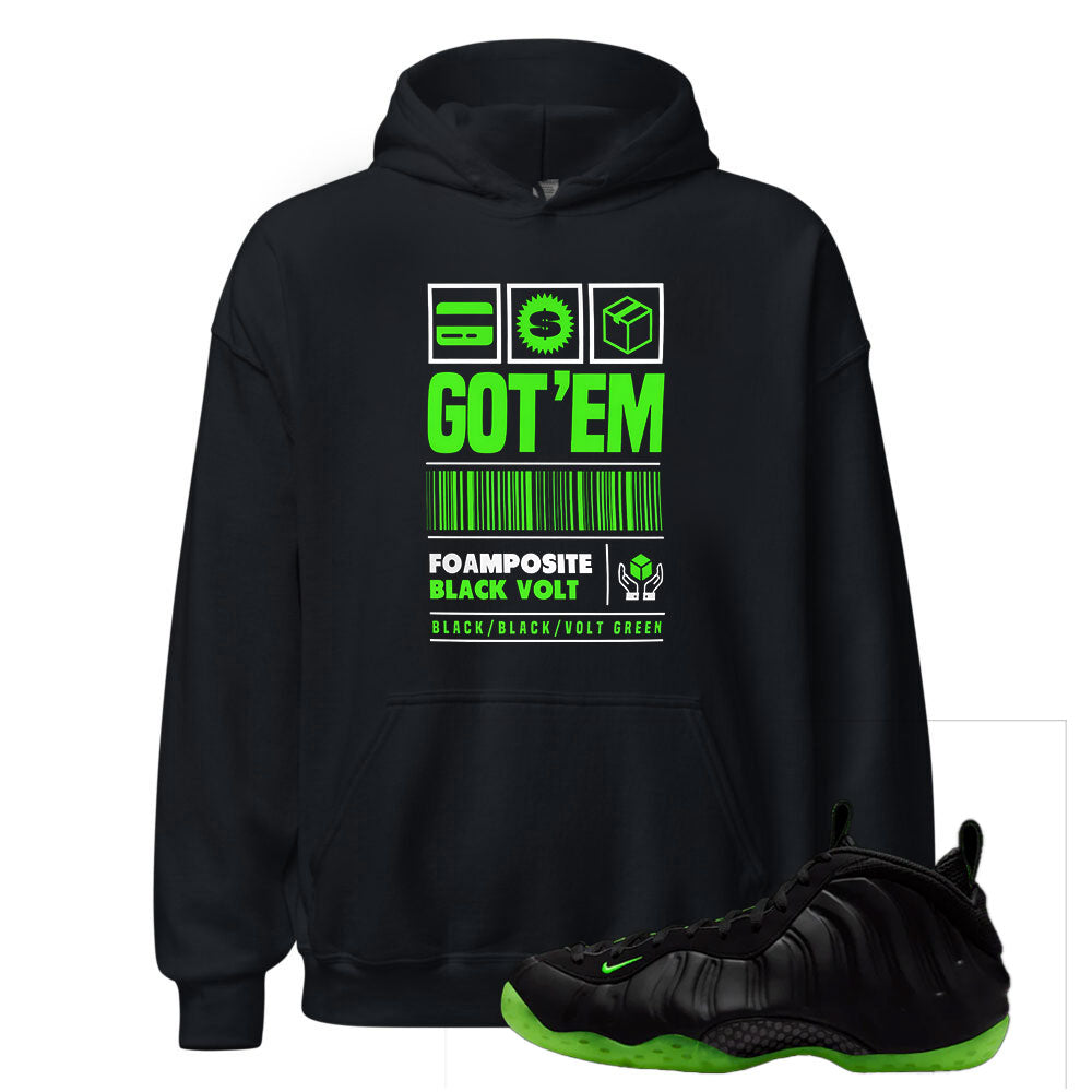 Air Foamposite One Black Volt Hoodie to Match Got'Em Sneaker HF2902-001 Match Sneaker Tee