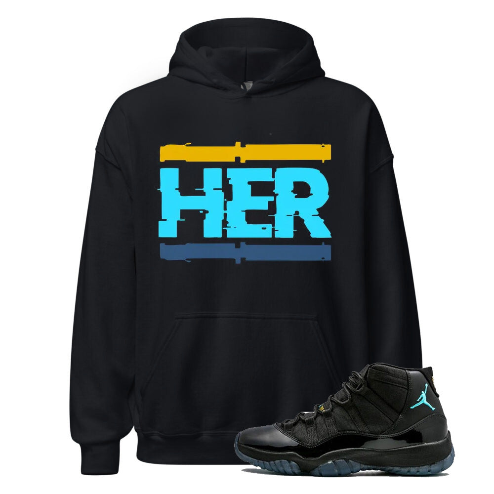 Jordan 11 Gamma Blue HER Hoodie to Match 378037-006 Match Sneaker Tee