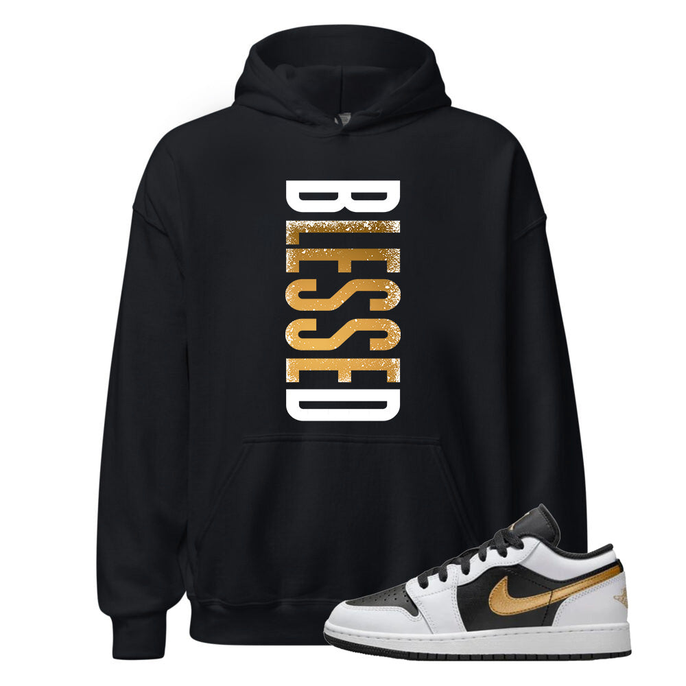 Air Jordan 1 Low Black White Gold Hoodie to Match Blessed Gold 852542-007 Match Sneaker Tee