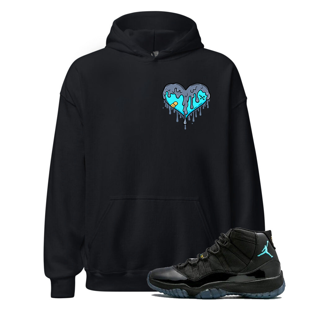 Jordan 11 Gamma Blue Dripping Heart Hoodie to Match 378037-006, Match Sneaker Tee