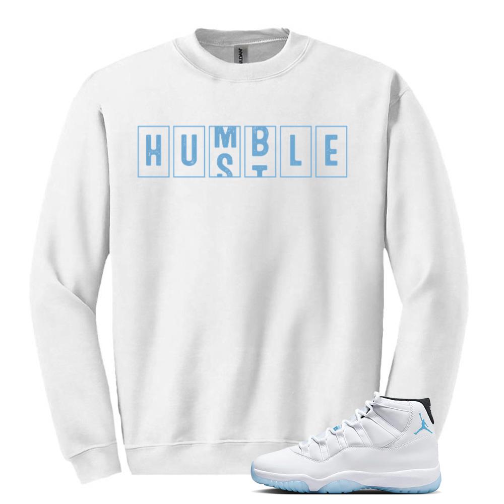 Air Jordan 11 Retro Legend Blue Sweatshirt to Match Hustle Humble CT8012-104 Match Sneaker Tee