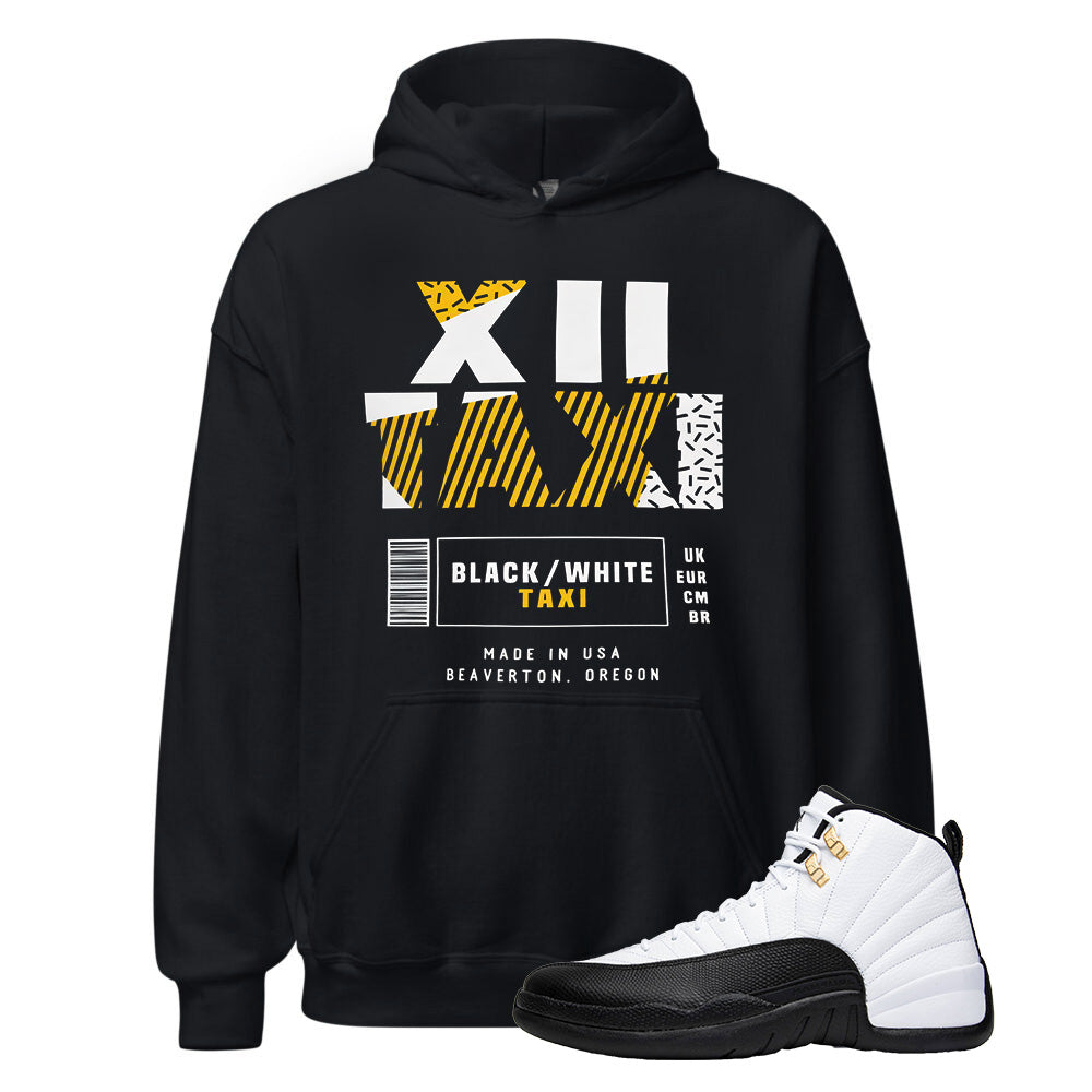 Sneaker Label Jordan 12 Taxi Matching Sneaker Hoodie XII Black, 130690-125 Hoodie, Match Sneaker Tee