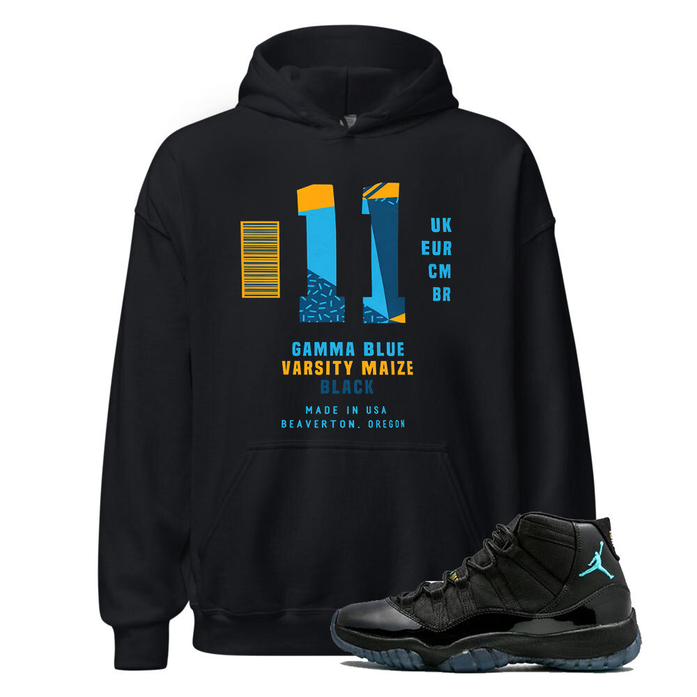 Air Jordan 11 Gamma Blue Varsity Maize Hoodie to Match Number 11, 378037-006, Match Sneaker Tee