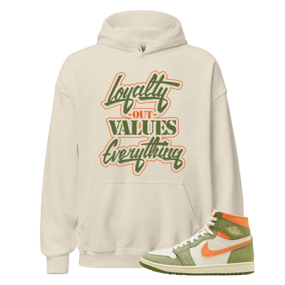 Air Jordan 1 High OG Craft Celadon Shirt to Match Loyalty Over Values Everything Hoodie FB9934-300 Match Sneaker Tee