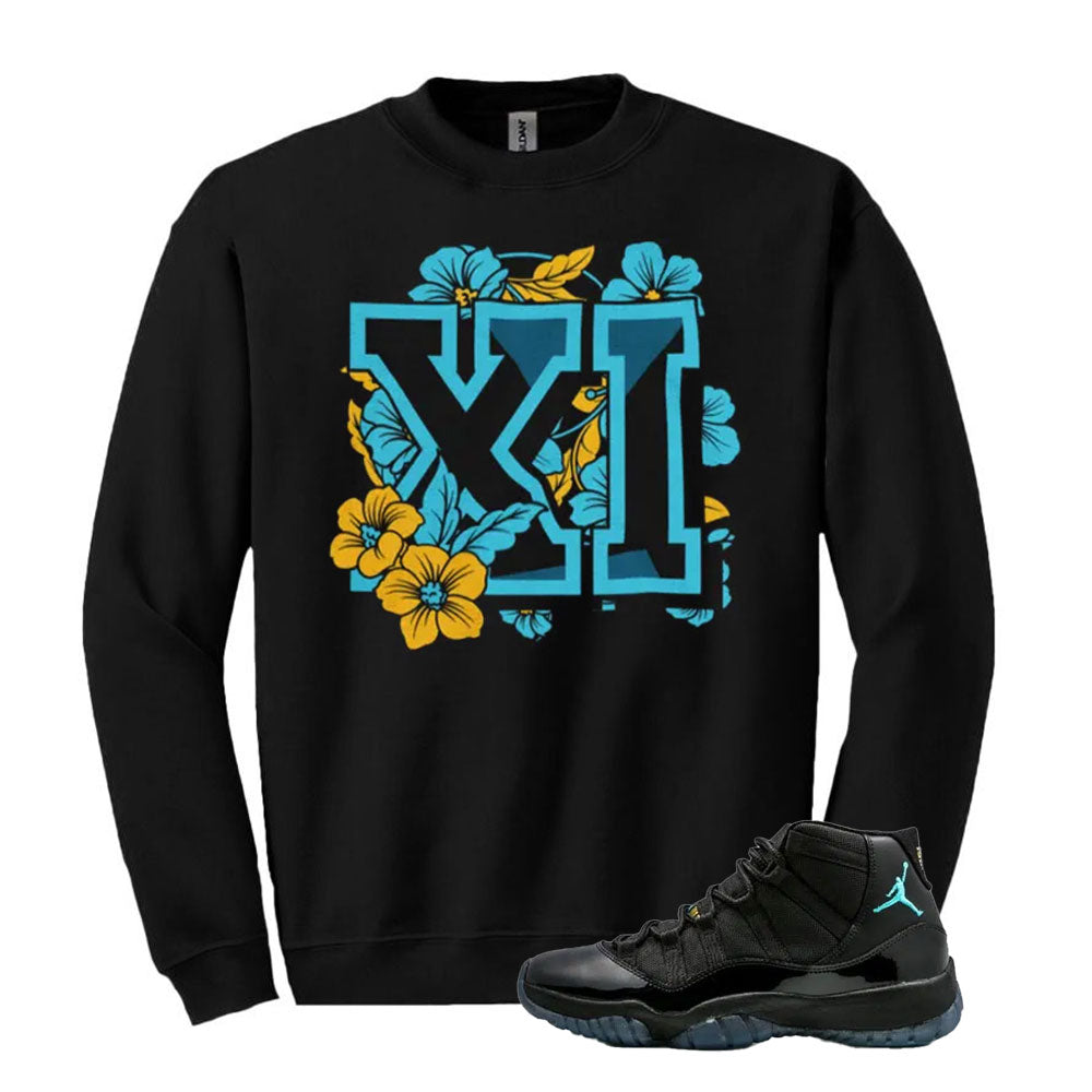 Air Jordan 11 Retro Gamma Blue Sweatshirt to Match XI Floral Roman Design 378037-006 Match Sneaker Tee