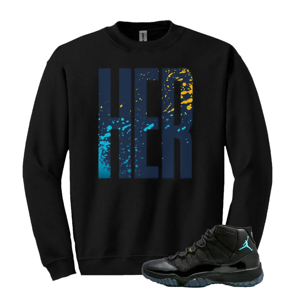 Air Jordan 11 Retro Gamma Blue Sweatshirt to Match HER Splatter Typography 378037-006 Match Sneaker Tee