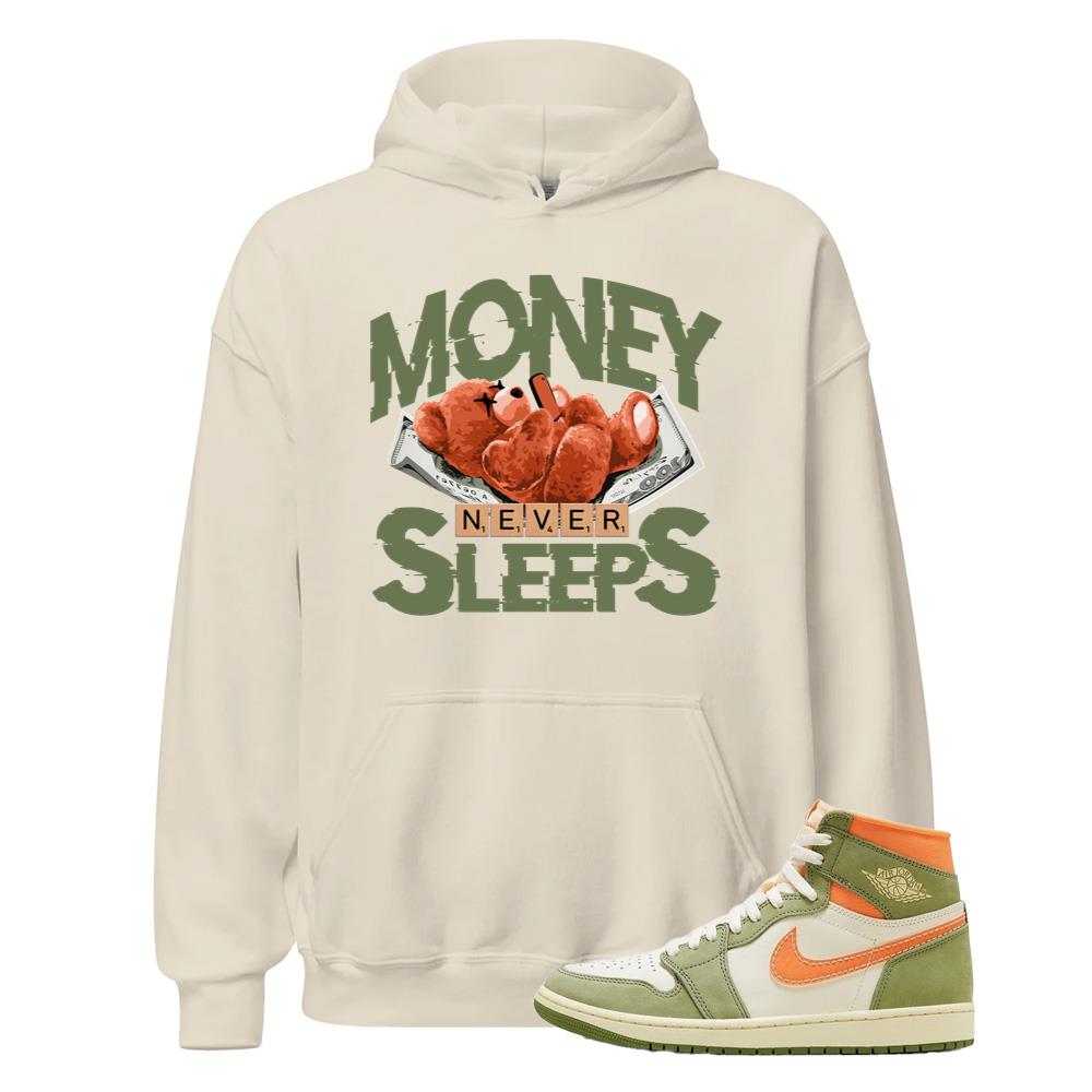 Air Jordan 1 High OG Craft Celadon Shirt to Match Money Never Sleeps Hoodie FB9934-300 Match Sneaker Tee