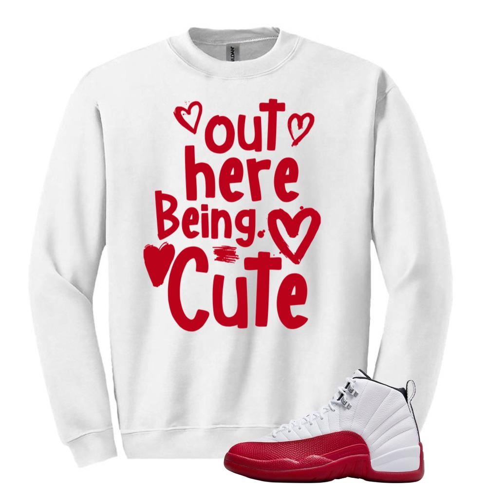 Air Jordan 12 Cherry Red Sweatshirt to Match Out Here Being Cute CT8013-116 Match Sneaker Tee