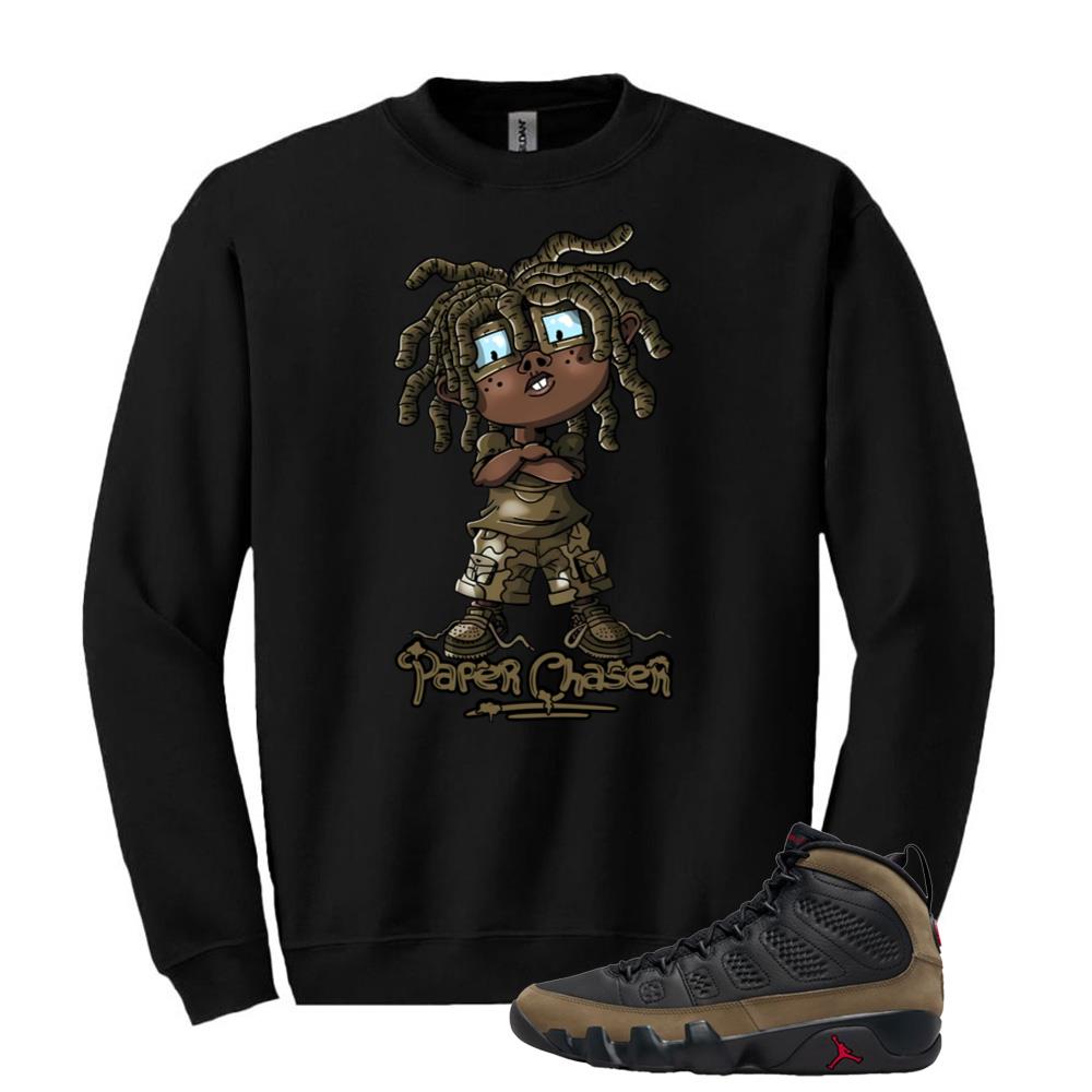 Air Jordan 9 Olive Shirt to Match Paper Chaser Sweatshirt HV4794-030 Match Sneaker Tee