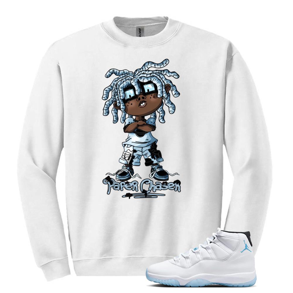 Air Jordan 11 Retro Legend Blue Sweatshirt to Match Paper Chasers CT8012-104 Match Sneaker Tee