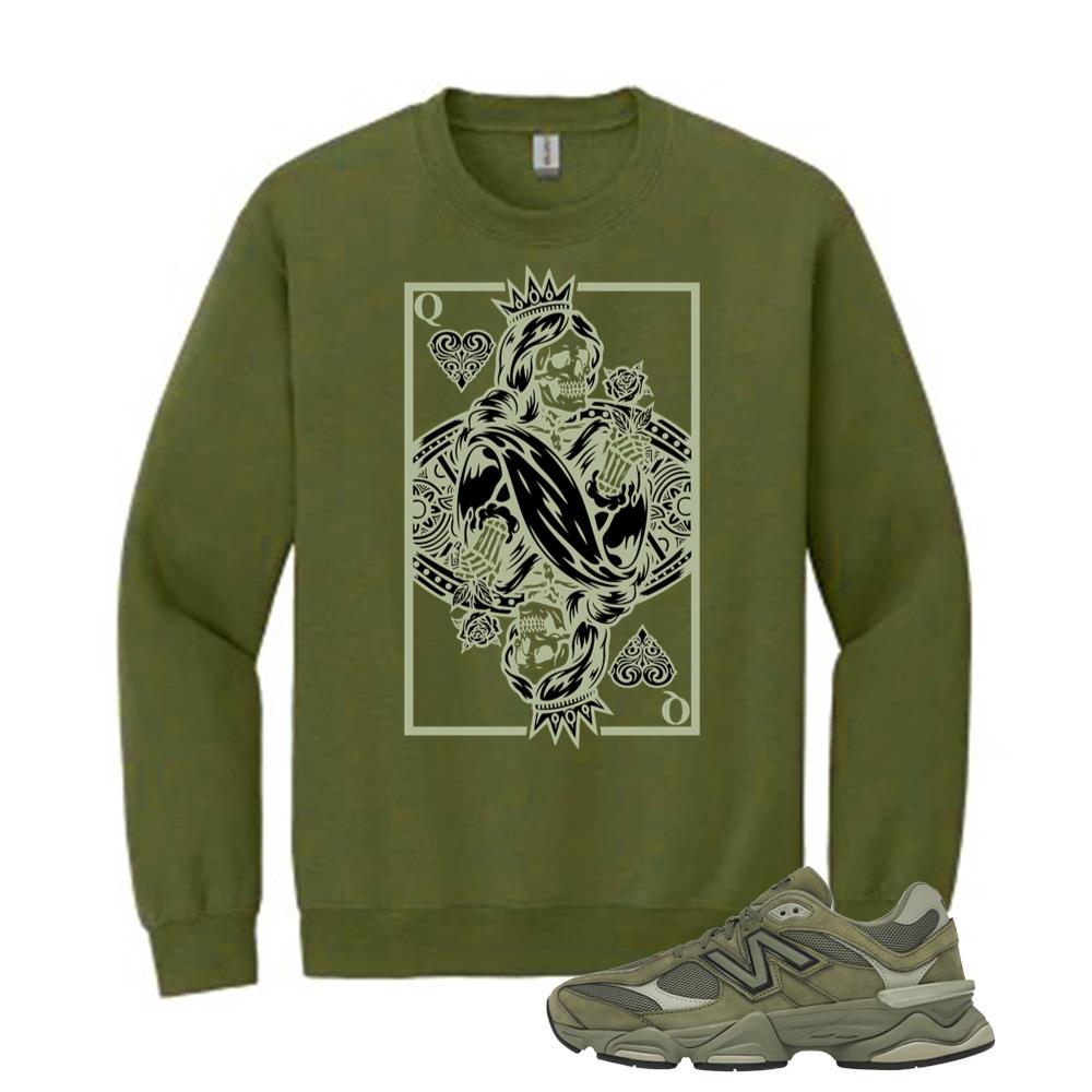 New Balance 9060 Dark Olivine Shirt to Match Queen Card Sweatshirt U9060ZGD Match Sneaker Tee