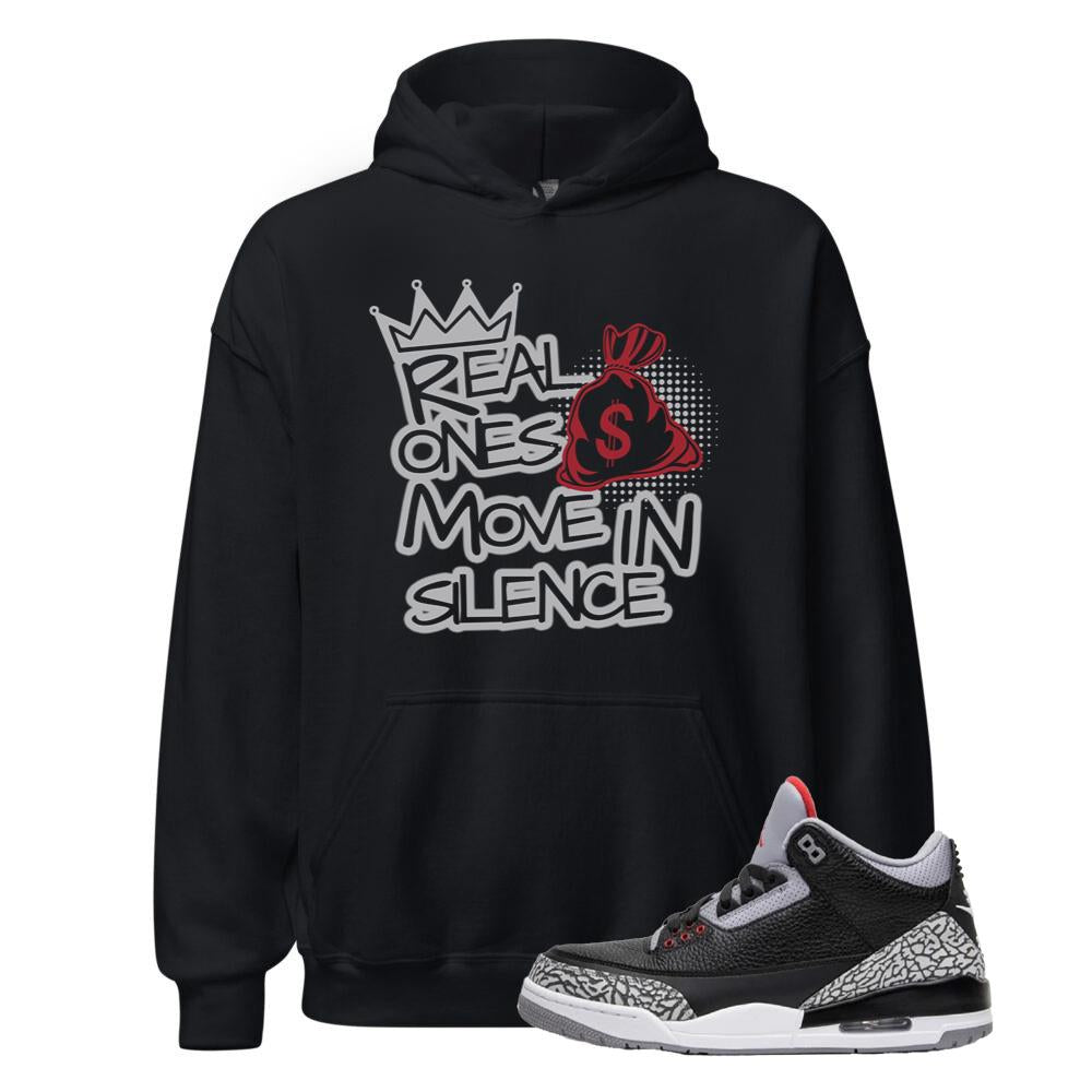 Air Jordan 3 Retro OG Black Cement Shirt to Match Real Ones Move In Silence Hoodie DN3707-010 Match Sneaker Tee